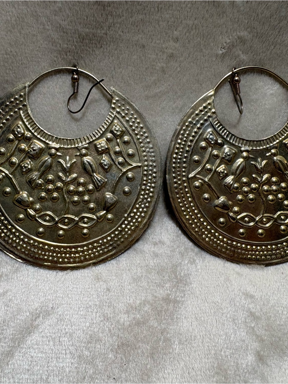 Large Boho Tribal Disc Hoop Earrings Brass Tone Statement Festival Jewelry